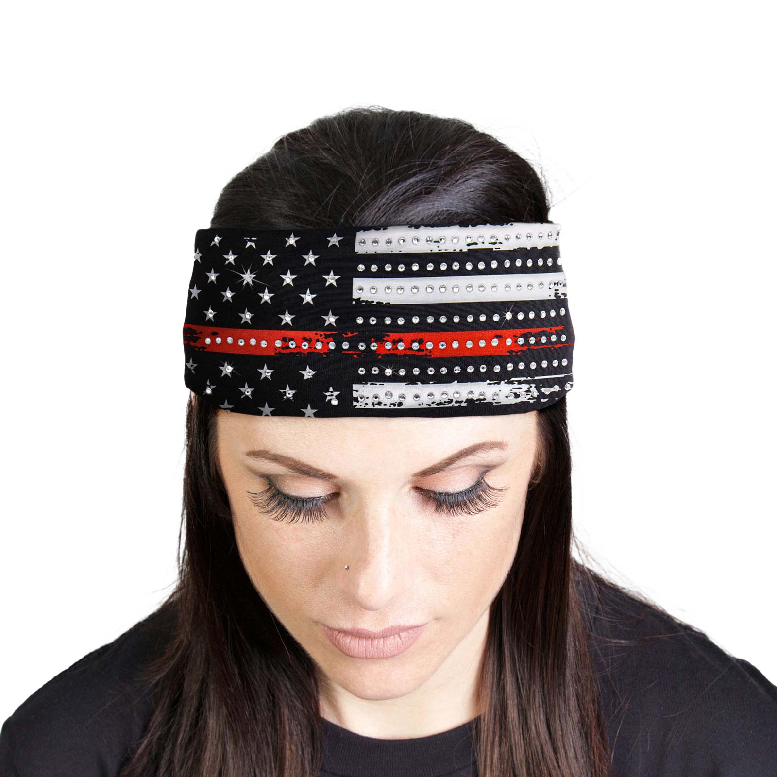 Milwaukee Leather | Bling Designed Wide Headbands-Headwraps for Women Biker Bandana with Red Flag – MLA8036