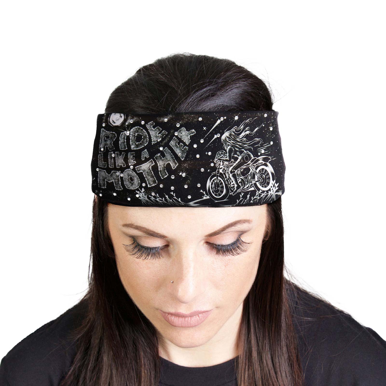 Milwaukee Leather | Bling Designed Wide Headbands-Headwraps for Women Biker Bandana with Ride Like A – MLA8037