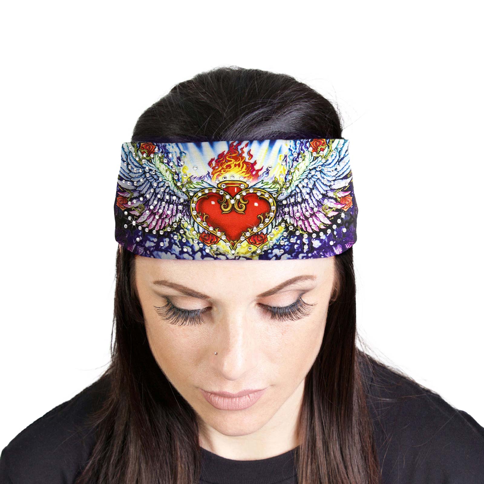 Milwaukee Leather | Bling Designed Wide Headbands-Headwraps for Women Biker Bandana with Scared Heart – MLA8039