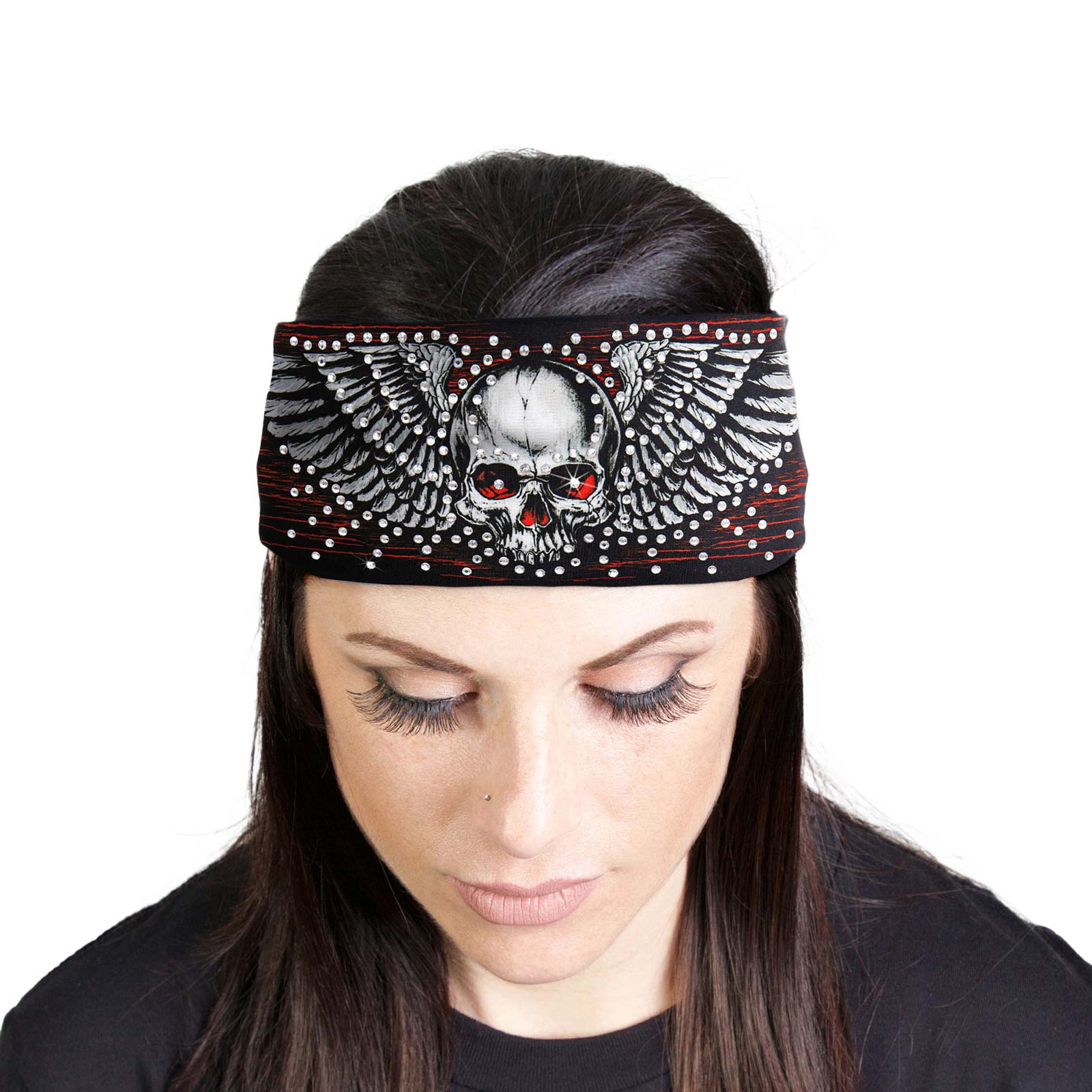 Milwaukee Leather | Bling Designed Wide Headbands-Headwraps for Women Biker Bandana with Skull And Wings – MLA8041