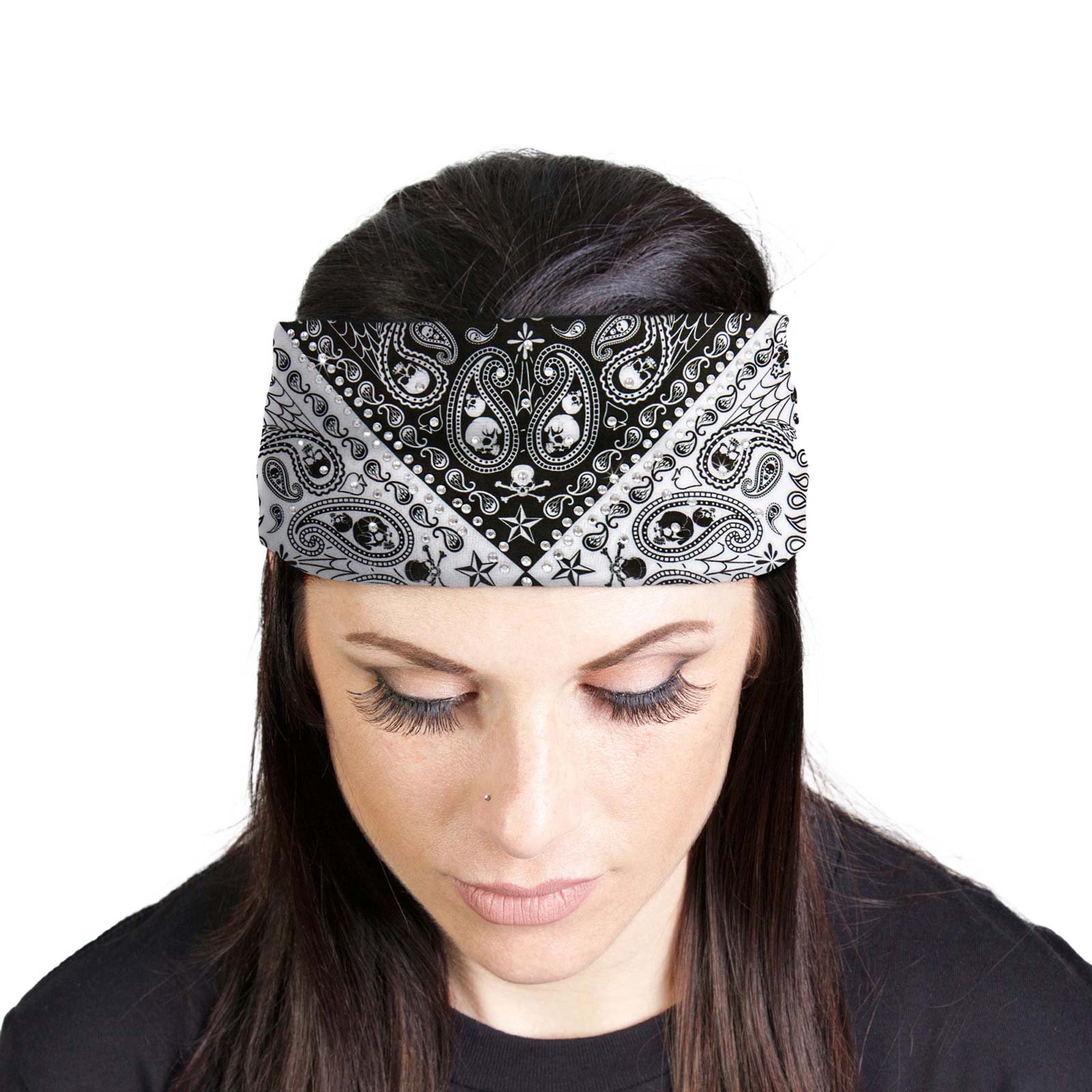 Milwaukee Leather | Bling Designed Wide Headbands-Headwraps for Women Biker Bandana with Skull Paisley – MLA8042