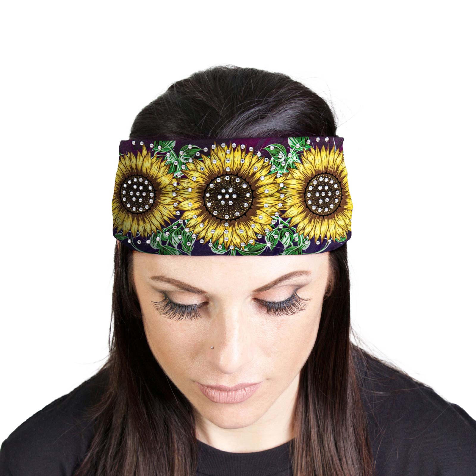 Milwaukee Leather | Bling Designed Wide Headbands-Headwraps for Women Biker Bandana with Sun Flower – MLA8044
