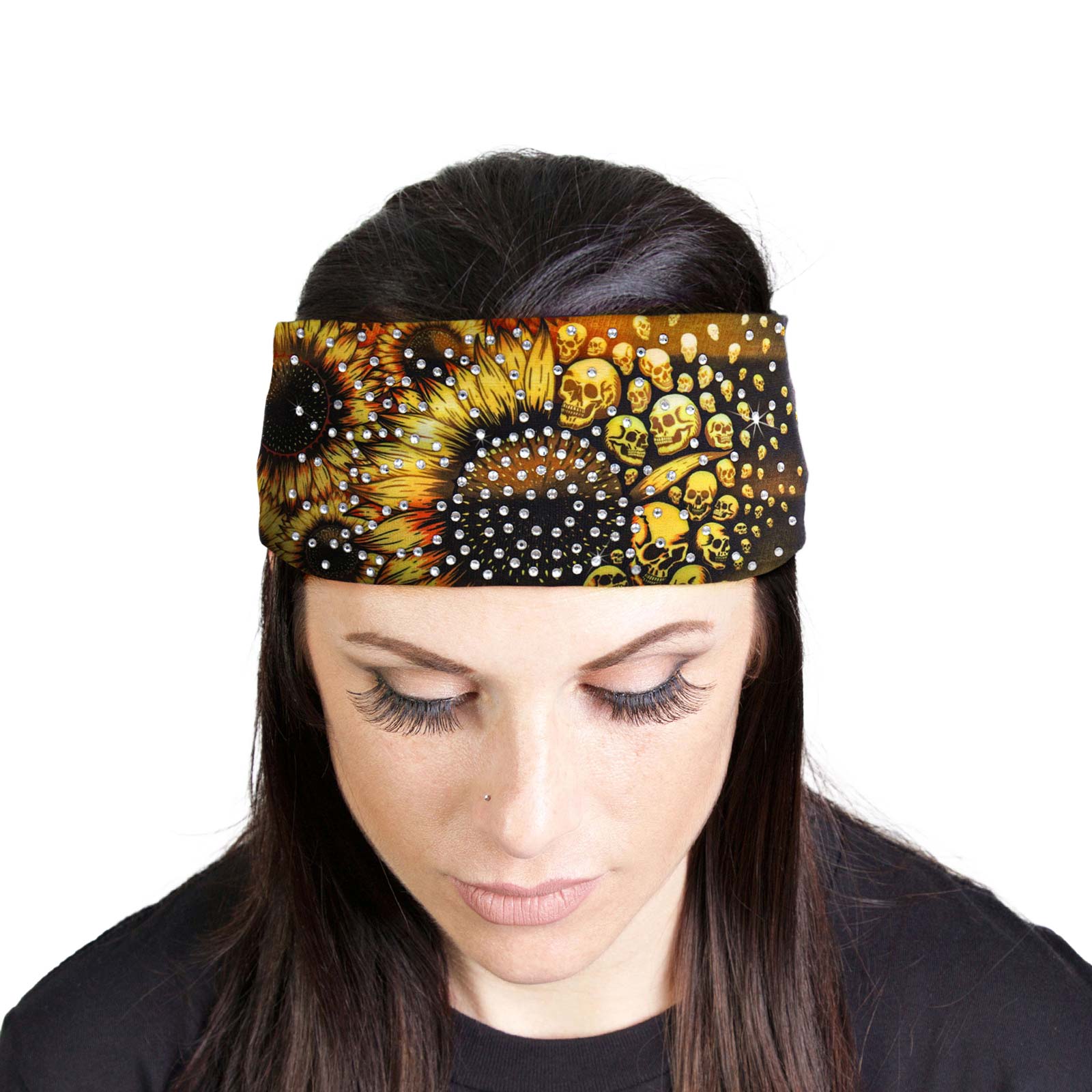 Milwaukee Leather | Bling Designed Wide Headbands-Headwraps for Women Biker Bandana with Sun Flower Skull – MLA8045