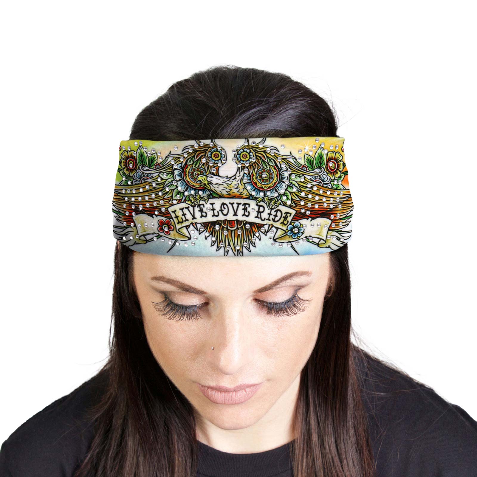 Milwaukee Leather | Bling Designed Wide Headbands-Headwraps for Women Biker Bandana with Tattoo Eagle – MLA8046