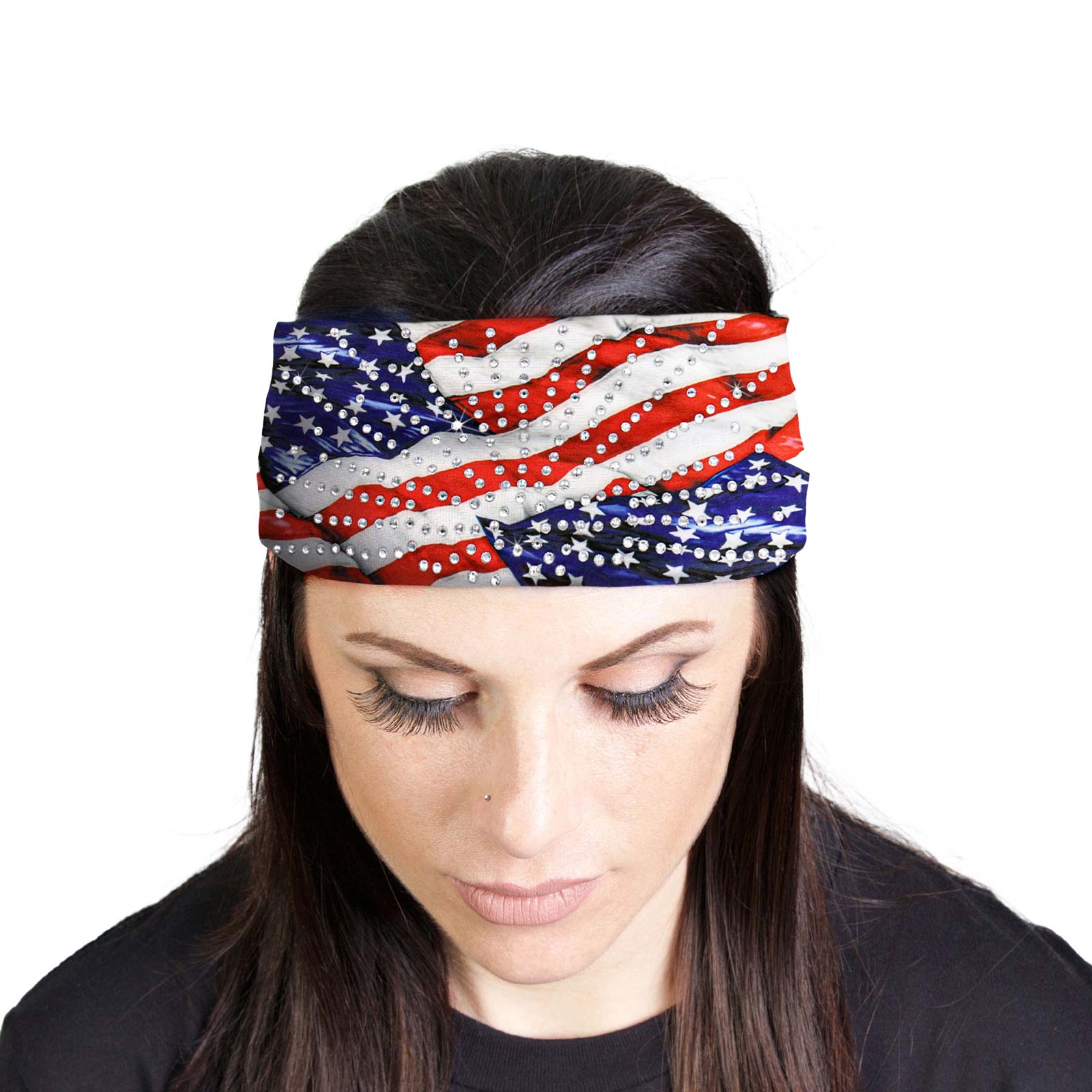 Milwaukee Leather | Bling Designed Wide Headbands-Headwraps for Women Biker Bandana with Waving Flag – MLA8048