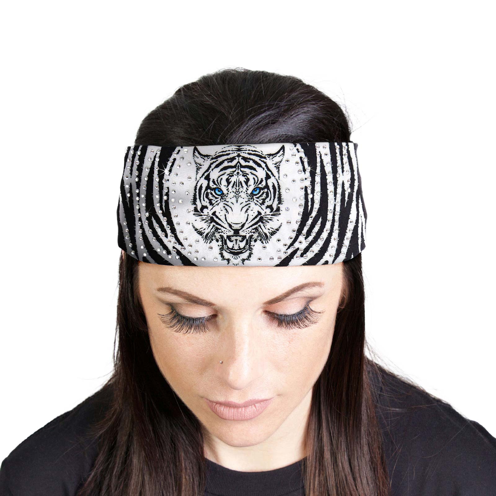 Milwaukee Leather | Bling Designed Wide Headbands-Headwraps for Women Biker Bandana with White Tiger – MLA8050