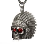 Milwaukee Leather MLB9009 ‘Native Skull with Red Eyes’ Motorcycle Good Luck Bell | Key Chain Accessory for Bikers