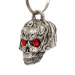 Milwaukee Leather MLB9011 ‘Flamed Skull with Red Eyes’ Motorcycle Good Luck Bell | Key Chain Accessory for Bikers