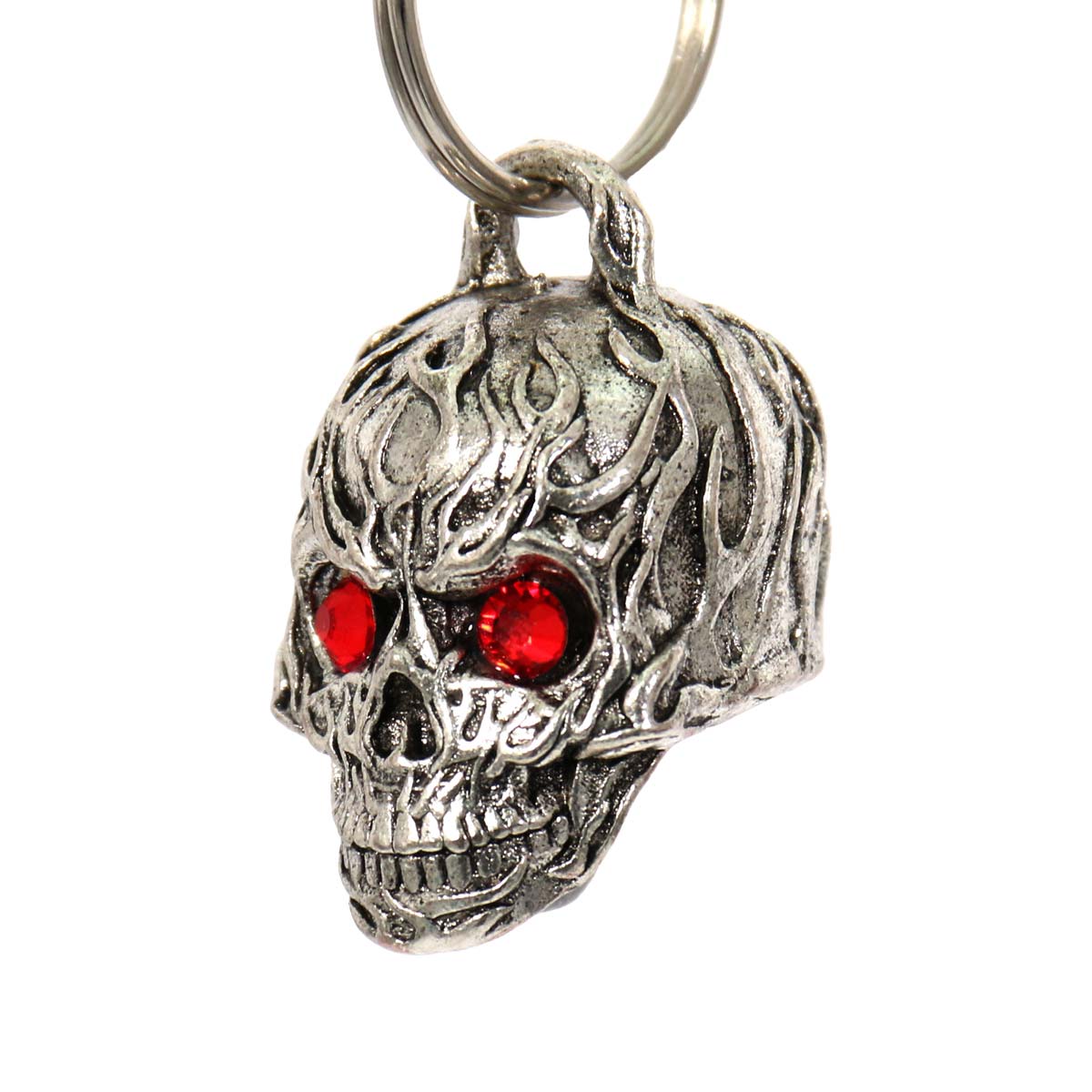 Milwaukee Leather MLB9011 ‘Flamed Skull with Red Eyes’ Motorcycle Good Luck Bell | Key Chain Accessory for Bikers