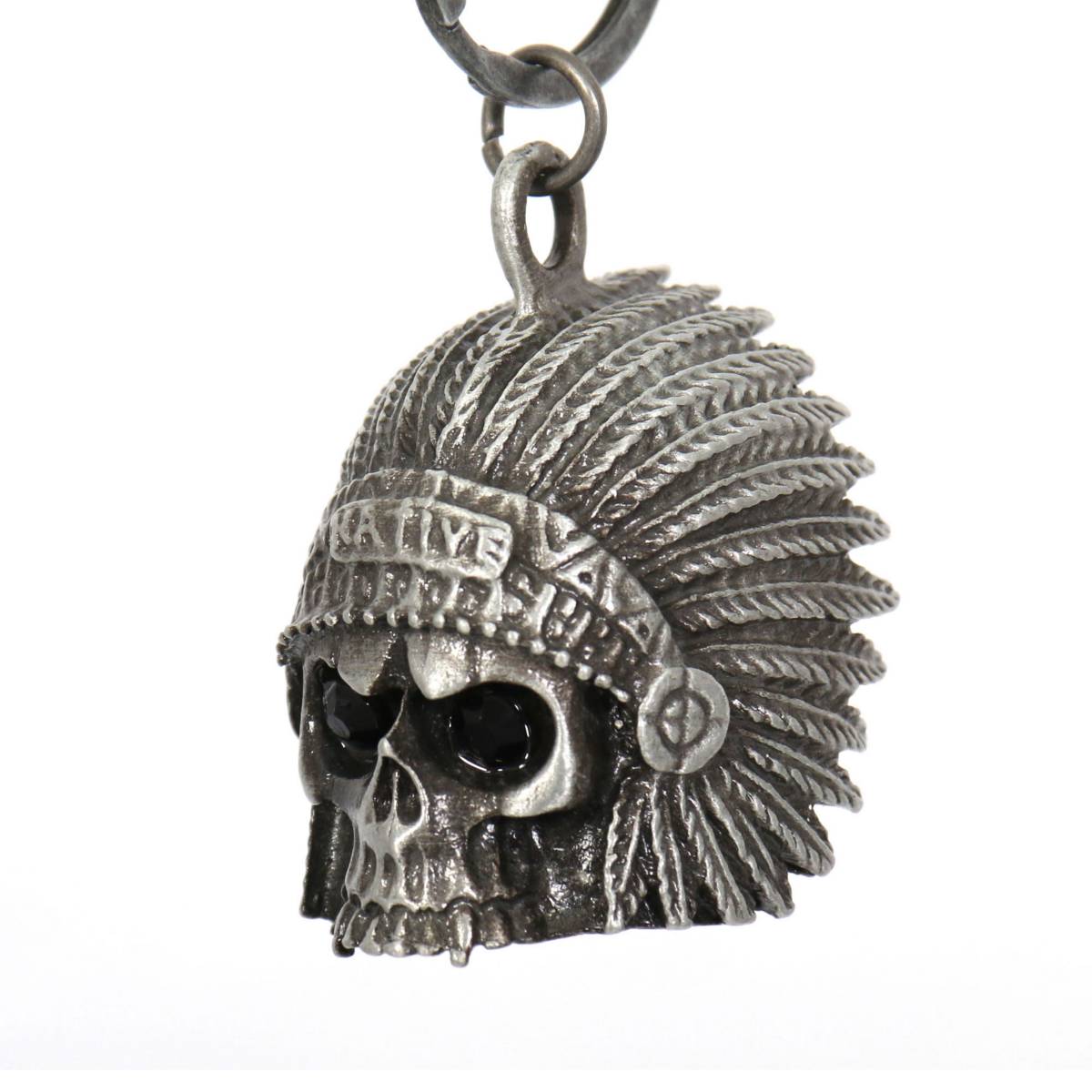 Milwaukee Leather MLB9025 ‘Native Skull with Black Eyes’ Motorcycle Good Luck Bell | Key Chain Accessory for Bikers