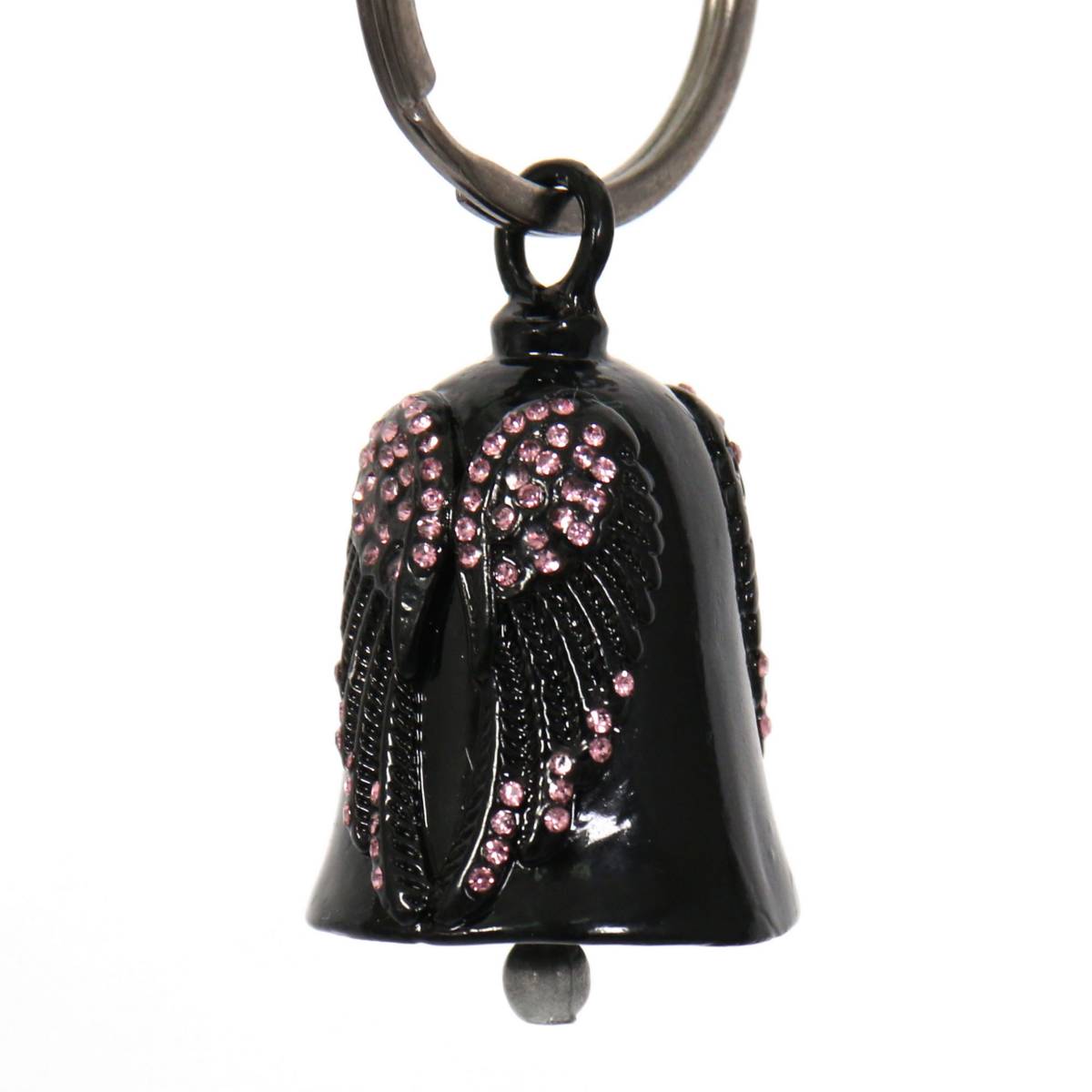 Milwaukee Leather MLB9027 Black ‘Wings with Pink Diamonds’ Motorcycle Good Luck Bell | Key Chain Accessory for Bikers