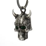 Milwaukee Leather MLB9048 ‘Viking Skull with Green Eyes’ Motorcycle Good Luck Bell | Key Chain Accessory for Bikers