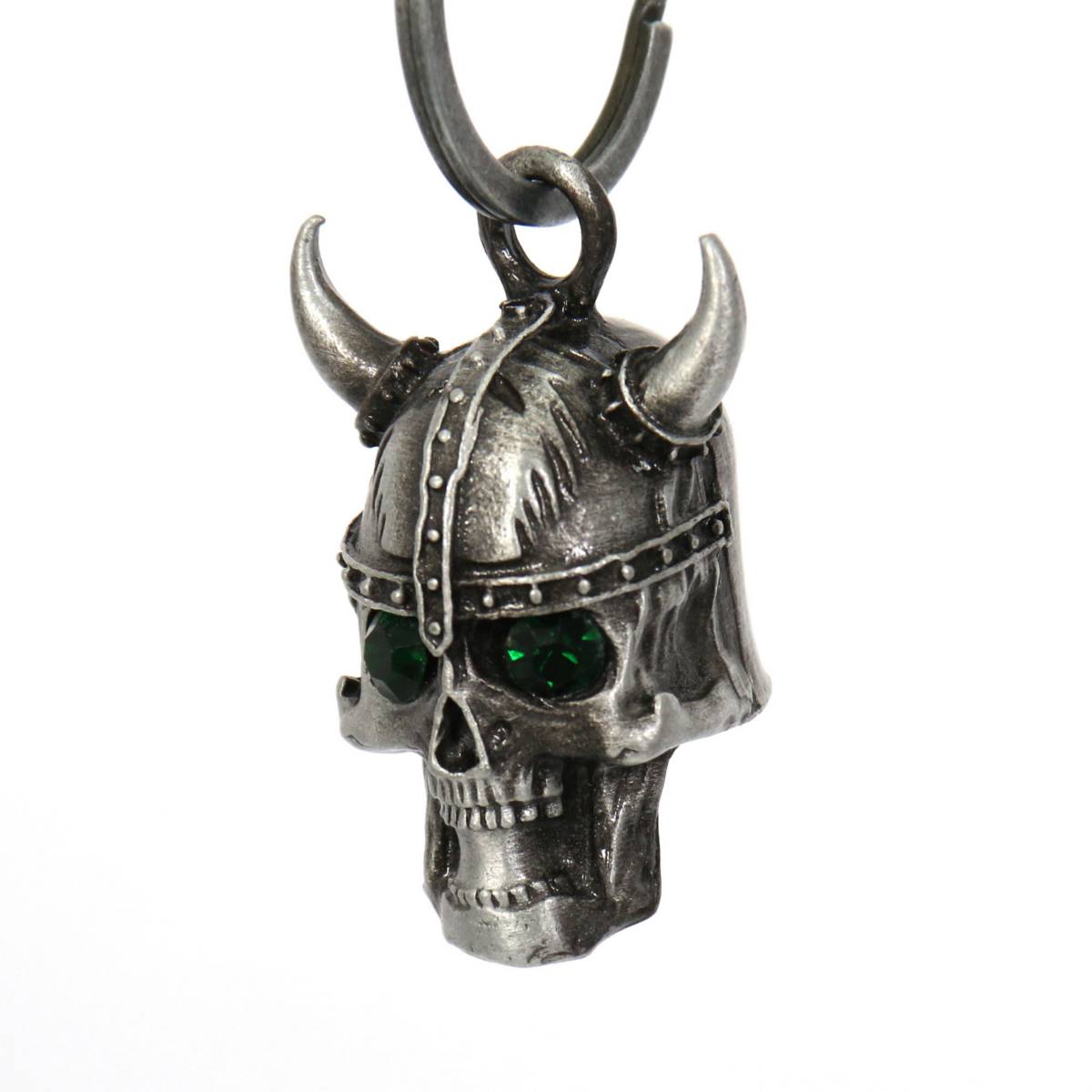 Milwaukee Leather MLB9048 ‘Viking Skull with Green Eyes’ Motorcycle Good Luck Bell | Key Chain Accessory for Bikers