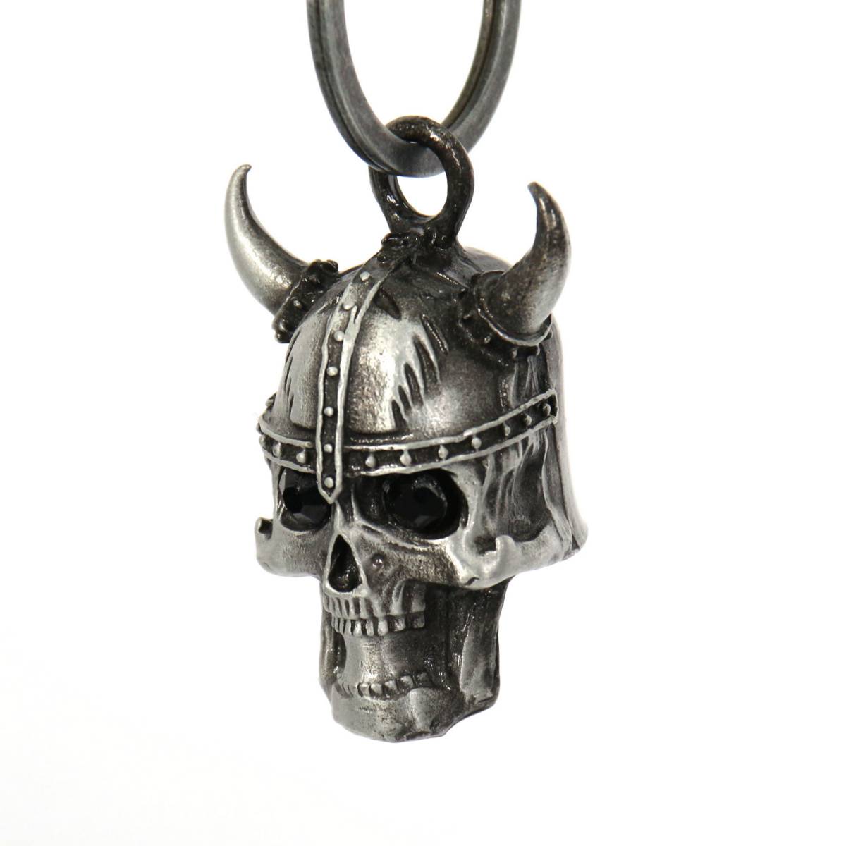 Milwaukee Leather MLB9052 ‘Viking Skull Horns with Black Eyes’ Motorcycle Good Luck Bell | Key Chain Accessory for Bikers