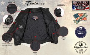 Milwaukee Leather USA MADE MLJKM5003 Men’s Black Echo Premium Leather Motorcycle Jacket with Reflective Piping - Image 9