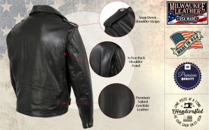 Milwaukee Leather USA MADE MLJKM5009 Men’s Black The Dean Premium Leather Throwback Motorcycle Jacket - Image 5