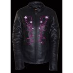 Milwaukee Leather MLL2500 Women’s Black and Fuchsia Pink Leather Jacket with Embroidery - Image 2
