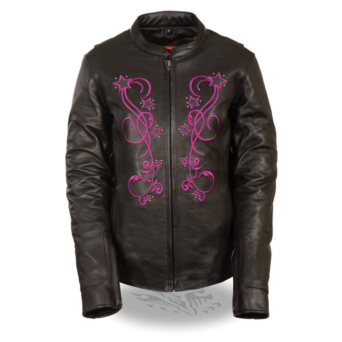 Milwaukee Leather MLL2500 Women’s Black and Fuchsia Pink Leather Jacket with Embroidery