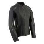 Milwaukee Leather MLL2502 Women’s ‘Laser Cut’ Distressed Black and Grey Scuba Style Racer Jacket
