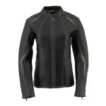 Milwaukee Leather MLL2502 Women’s ‘Laser Cut’ Distressed Black and Grey Scuba Style Racer Jacket - Image 7