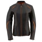 Milwaukee Leather MLL2502 Women’s ‘Laser Cut’ Distressed Black and Orange Scuba Style Racer Jacket - Image 6
