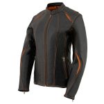 Milwaukee Leather MLL2502 Women’s ‘Laser Cut’ Distressed Black and Orange Scuba Style Racer Jacket - Image 8