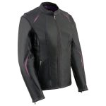 Milwaukee Leather MLL2502 Women’s ‘Laser Cut’ Distressed Black and Purple Scuba Style Racer Jacket