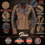 Milwaukee Leather MLL2508 Women’s ‘Dixie’ Vintage Crazy Horse Brown and Black Leather Motorcycle Rider Jacket - Image 3