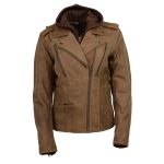 Milwaukee Leather MLL2511 Women’s ‘Damsel’ Vintage Crazy Horse Brown Leather Jacket w/ Removable Hoodie - Image 10