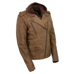 Milwaukee Leather MLL2511 Women’s ‘Damsel’ Vintage Crazy Horse Brown Leather Jacket w/ Removable Hoodie