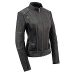 Milwaukee Leather MLL2526 Women’s ‘Elegant’ Distressed Gray Detail Laced Leather Jacket