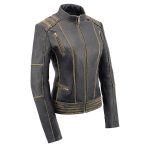 Milwaukee Leather MLL2527 Women’s ‘Elegant’ Distressed Brown Detail Laced Leather Jacket