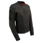 Milwaukee Leather MLL2535 Women’s Black Leather Lightweight Scuba Racer Jacket