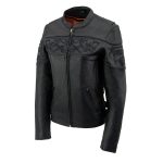 Milwaukee Leather MLL2540 Women’s Crossover Black Leather Scooter Jacket w/ Reflective Skull Graphic - Image 13