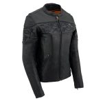 Milwaukee Leather MLL2540 Women’s Crossover Black Leather Scooter Jacket w/ Reflective Skull Graphic