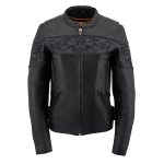 Milwaukee Leather MLL2540 Women’s Crossover Black Leather Scooter Jacket w/ Reflective Skull Graphic - Image 11