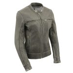 Milwaukee Leather MLL2550 Women’s Scooter Distressed Grey Leather Motorcycle Riding Vented Jacket