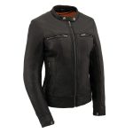 Milwaukee Leather MLL2551 Women’s Scooter Black Leather Vented Lightweight Triple Stitch Motorcycle Jacket