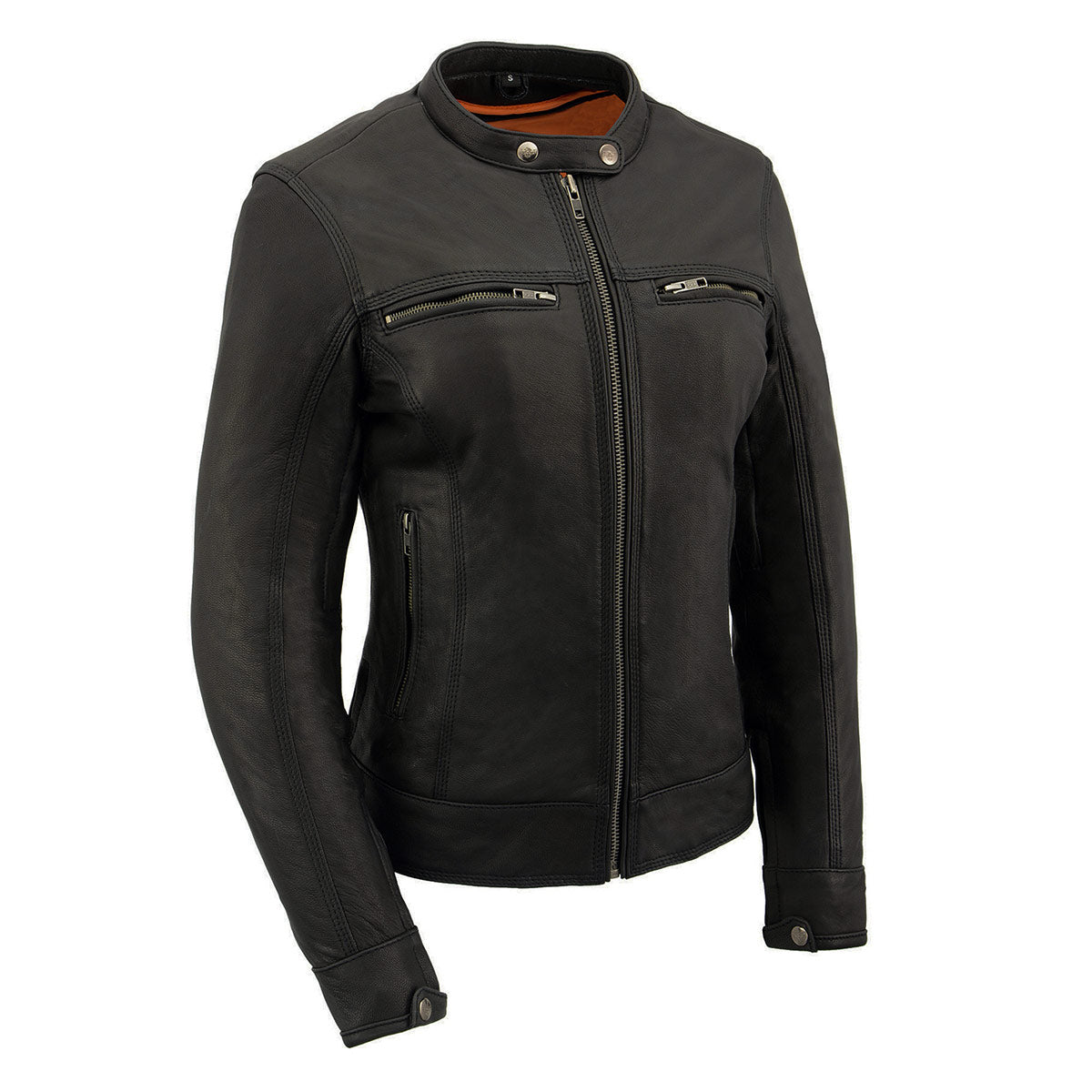 Milwaukee Leather MLL2551 Women’s Scooter Black Leather Vented Lightweight Triple Stitch Motorcycle Jacket