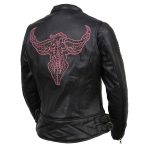 Milwaukee Leather MLL2570 Women’s ‘Phoenix Embroidered’ Black and Fuchsia Pink Leather Motorcycle Jacket - Image 2