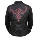 Milwaukee Leather MLL2570 Women’s ‘Phoenix Embroidered’ Black and Fuchsia Pink Leather Motorcycle Jacket - Image 4
