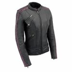 Milwaukee Leather MLL2570 Women’s ‘Phoenix Embroidered’ Black and Purple Motorcycle Leather Jacket