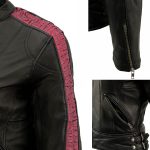 Milwaukee Leather MLL2571 Womens Black and Pink ‘Crinkled Arm’ Lightweight Racer Jacket - Image 6