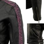 Milwaukee Leather MLL2571 Ladies Black and Purple ‘Crinkled Arm’ Lightweight Racer Jacket - Image 5