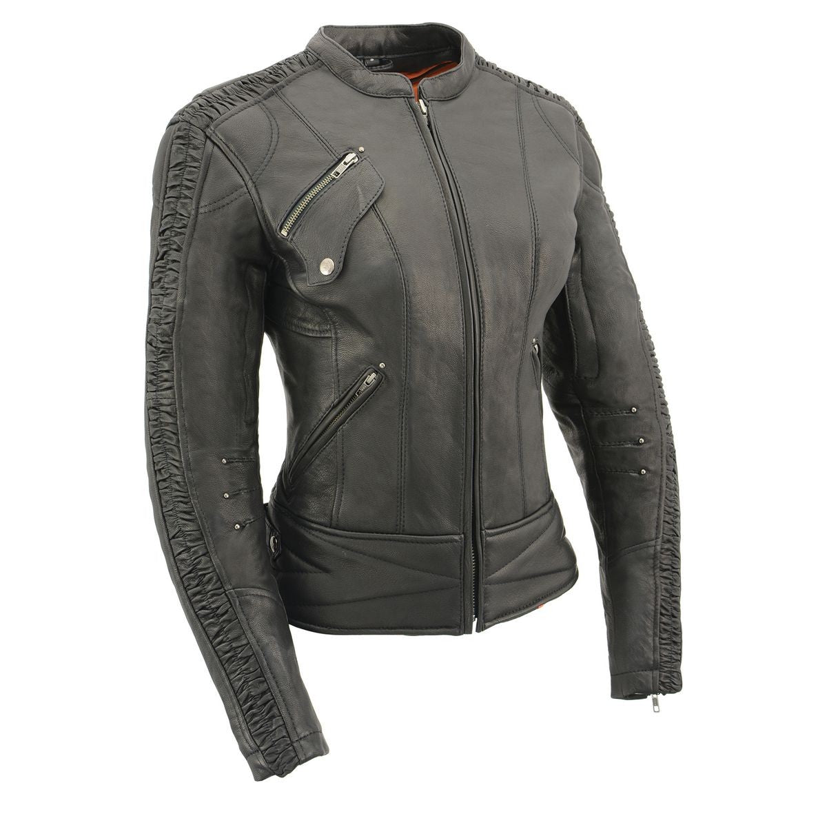 Milwaukee Leather MLL2571 Women’s Black ‘Crinkled Arm’ Lightweight Racer Jacket