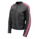 Milwaukee Leather MLL2571 Womens Black and Pink ‘Crinkled Arm’ Lightweight Racer Jacket - Image 8