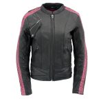 Milwaukee Leather MLL2571 Womens Black and Pink ‘Crinkled Arm’ Lightweight Racer Jacket - Image 10