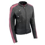 Milwaukee Leather MLL2571 Womens Black and Pink ‘Crinkled Arm’ Lightweight Racer Jacket