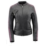 Milwaukee Leather MLL2571 Ladies Black and Purple ‘Crinkled Arm’ Lightweight Racer Jacket - Image 8