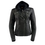 Milwaukee Leather MLL2575 Women’s Black Leather Vented Motorcycle Jacket w/ Removable Hoodie - Image 10